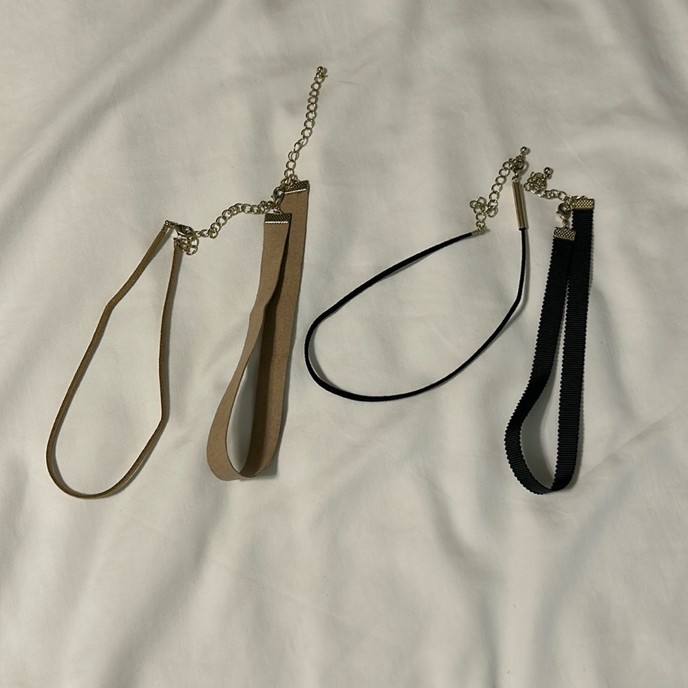 Set of chokers. Tan and black